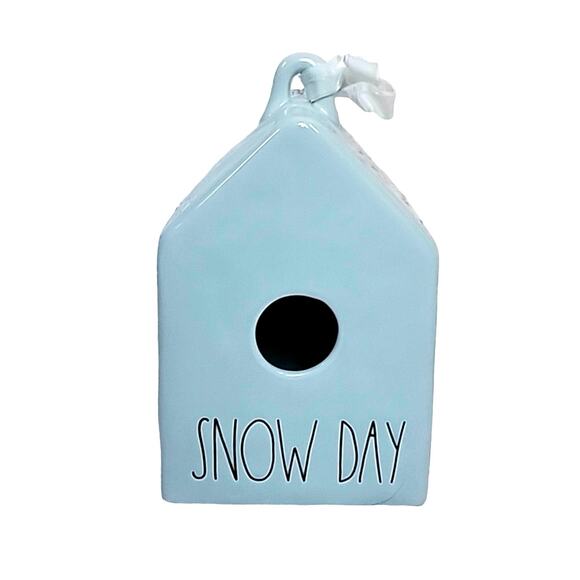 Rae Dunn Light Blue Snow Day Ceramic Birdhouse House Shaped Winter Decoration - Picture 1 of 11